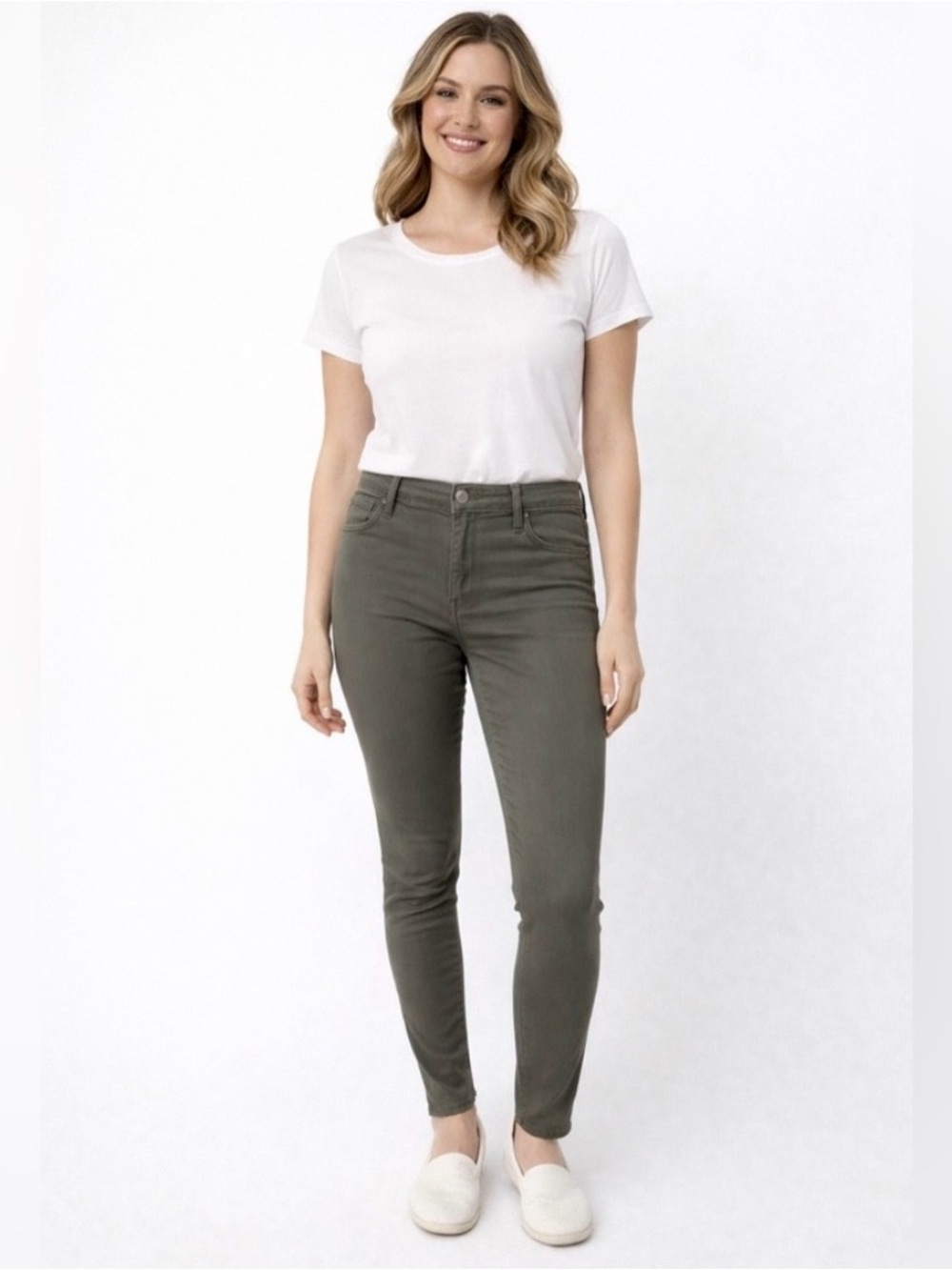 H&M &Denim Jeans Size 29 Skinny Ankle Crop Olive Green Excellent Trousers